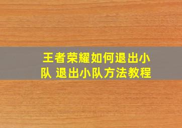 王者荣耀如何退出小队 退出小队方法教程